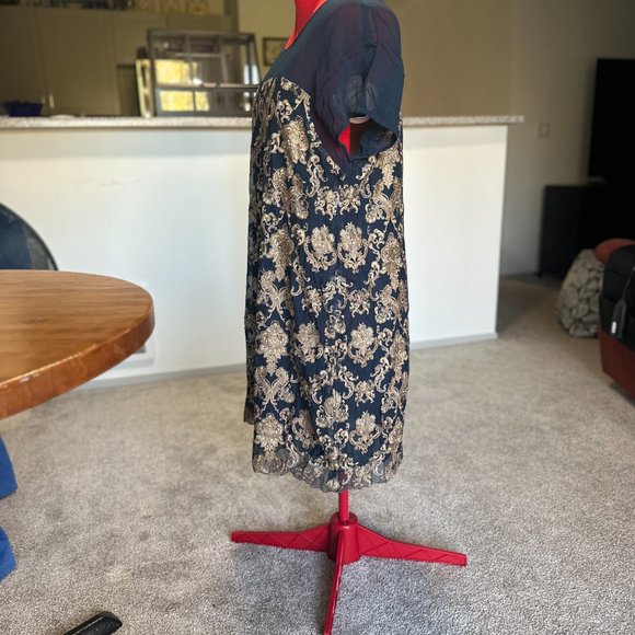 Anderson navy/golden viscose dress - Picture 4 of 8